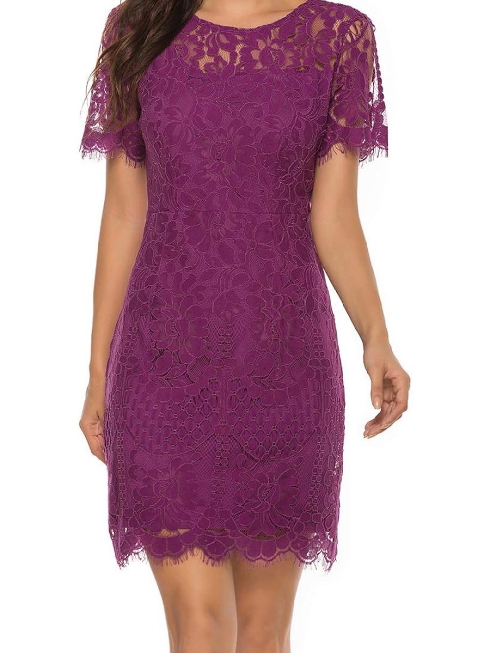 Women's Short Sleeve Lace Floral Cocktail Dress